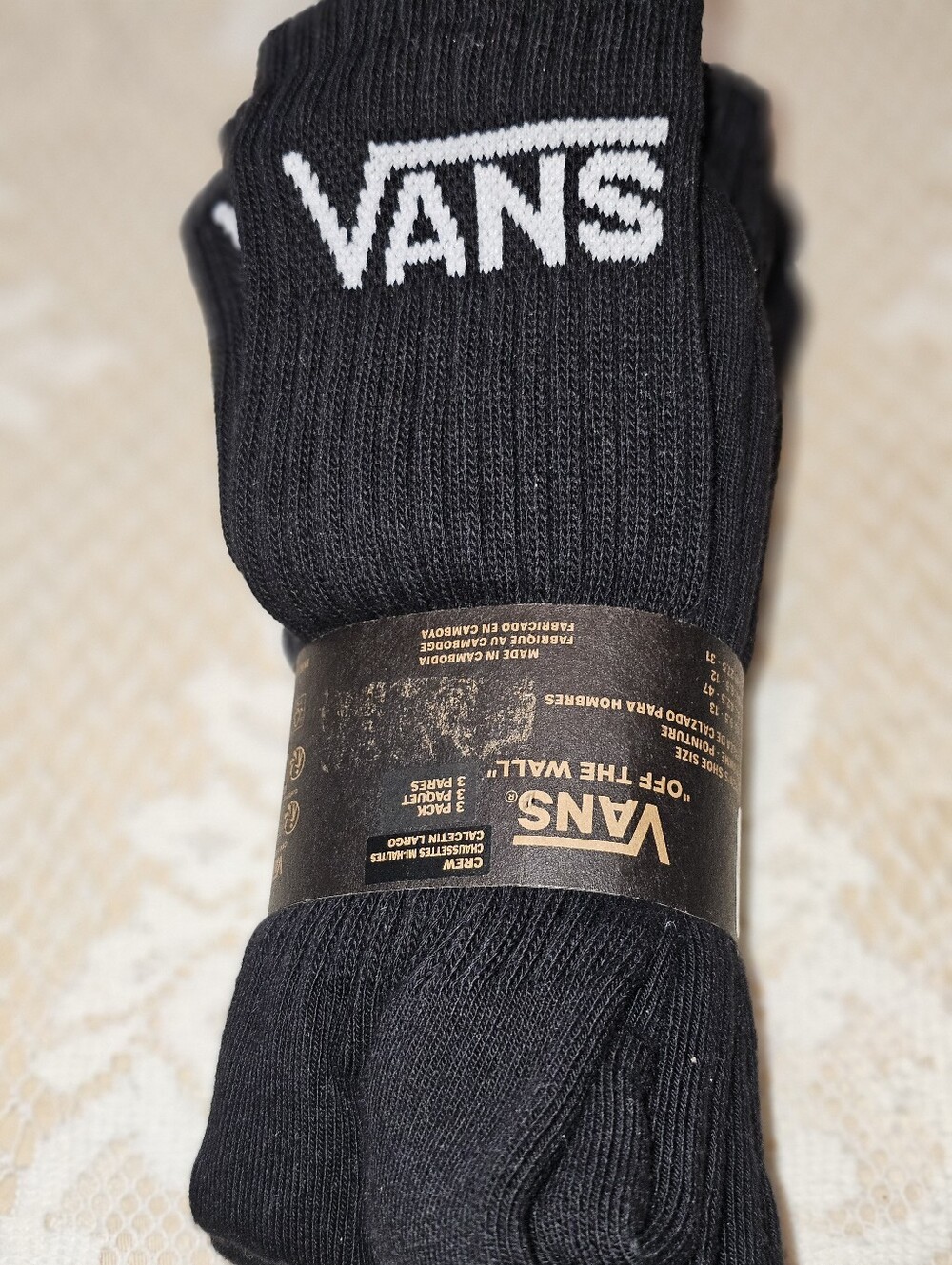 Vans Black Crew Socks with White Logo - 3 Pack